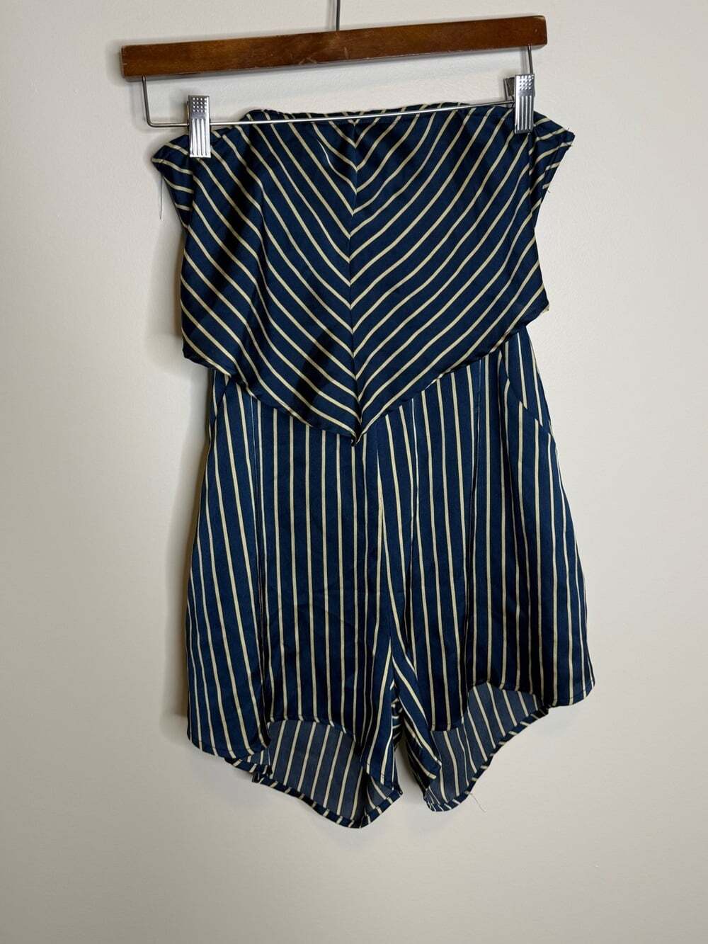 Selfie Leslie Strapless Romper in blue striped  Size small